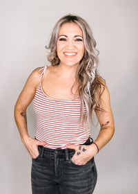 Cream and Red Micro Stripe Bodysuit