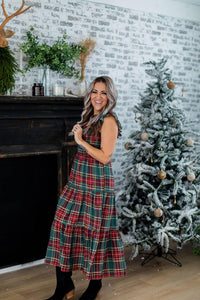 Holiday Plaid Smocked Tiered Midi Dress