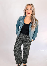 Black Plaid Drawstring pants