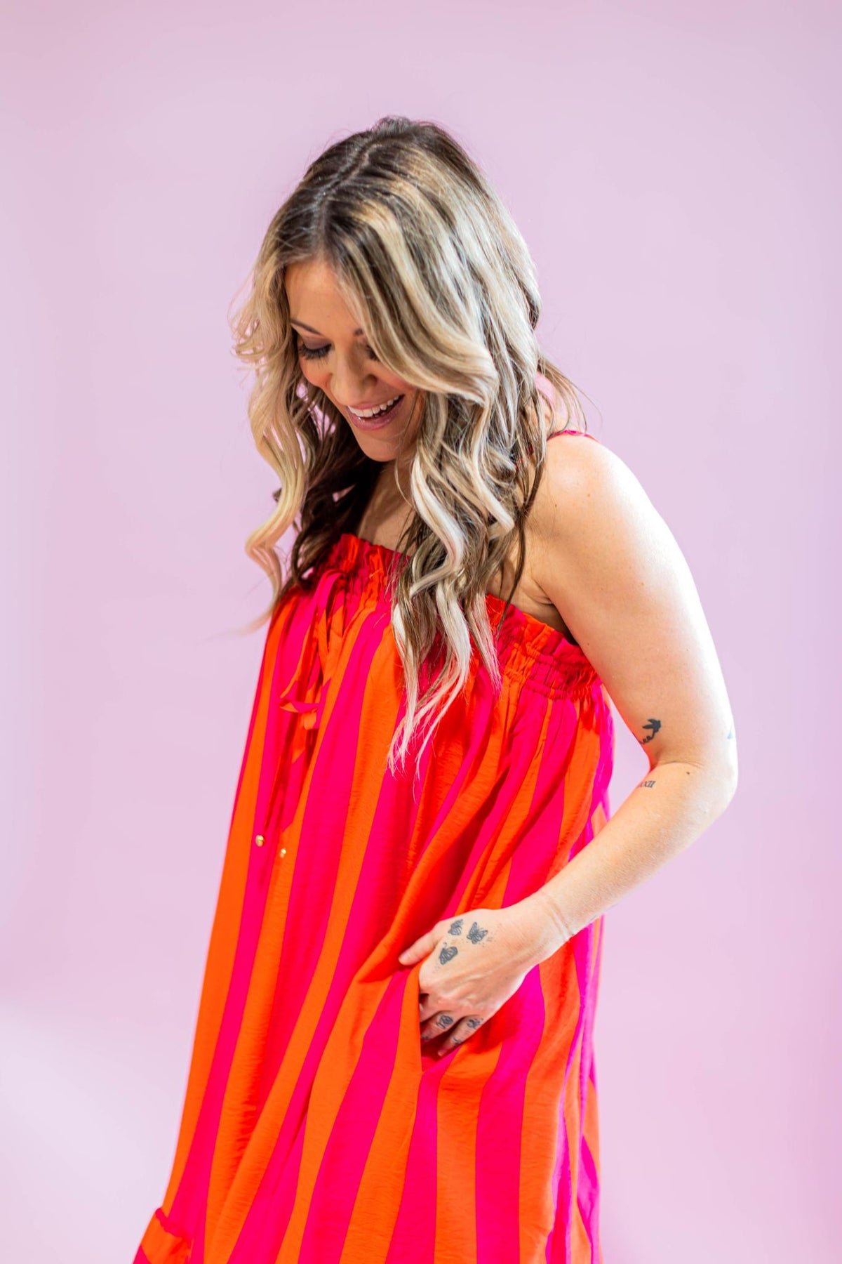 Fuchsia and Orange Stripe Maxi Dress