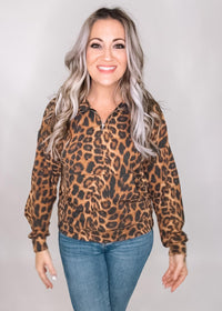 Leopard Ribbed Half Zip Pullover