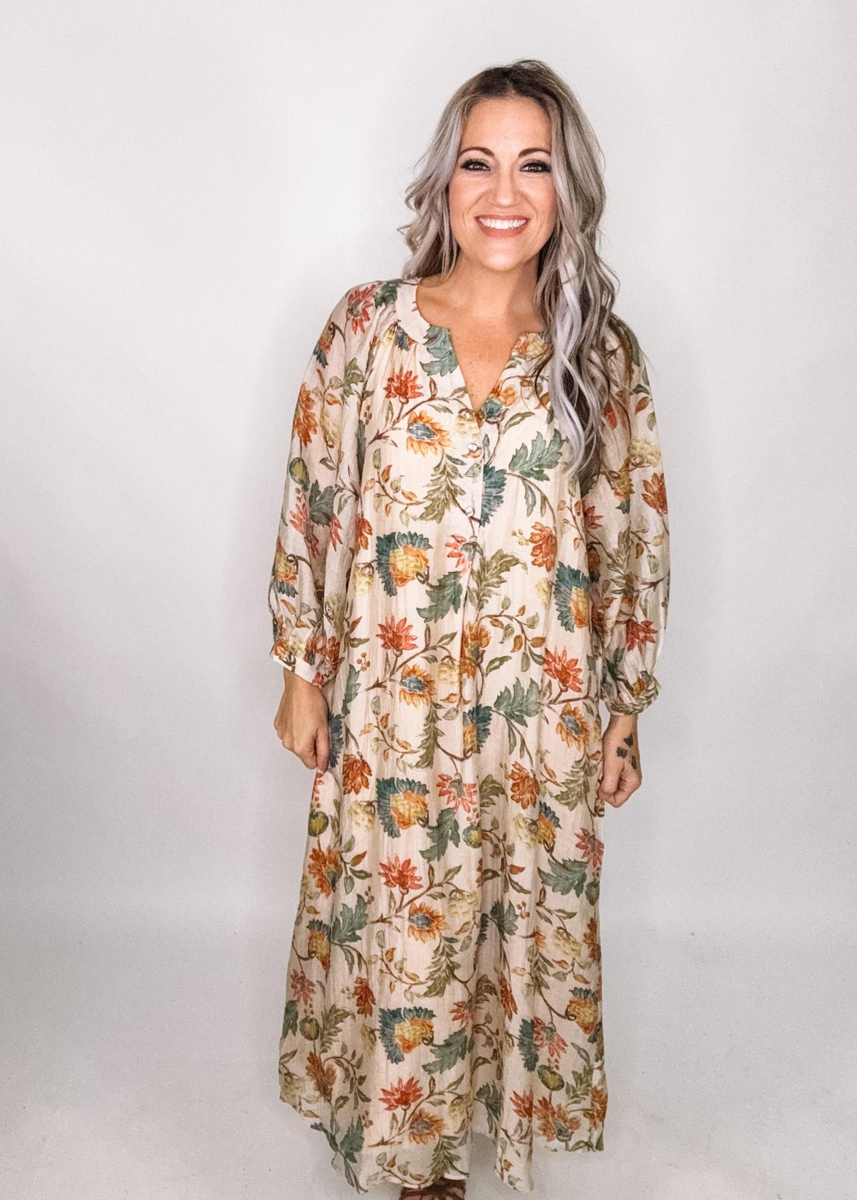 Ecru Printed Maxi Dress