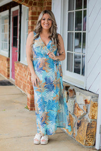 Mint Tropical Print Front Tie Dress