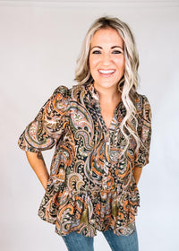 Green Orange Printed Blouse