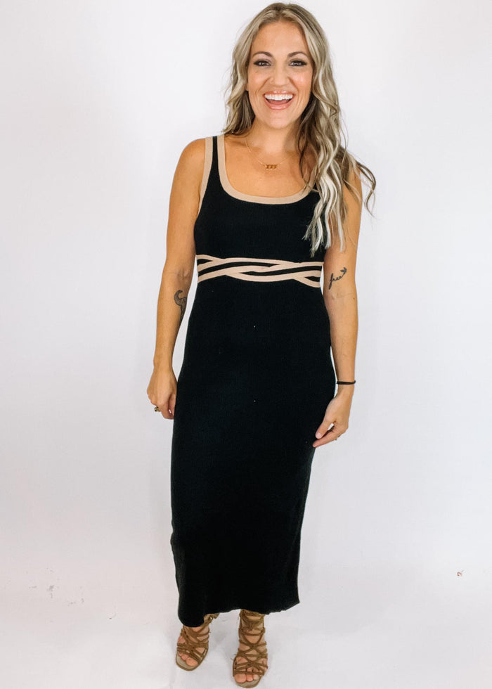 Bernadette Black Midi Dress with Contrast Detail