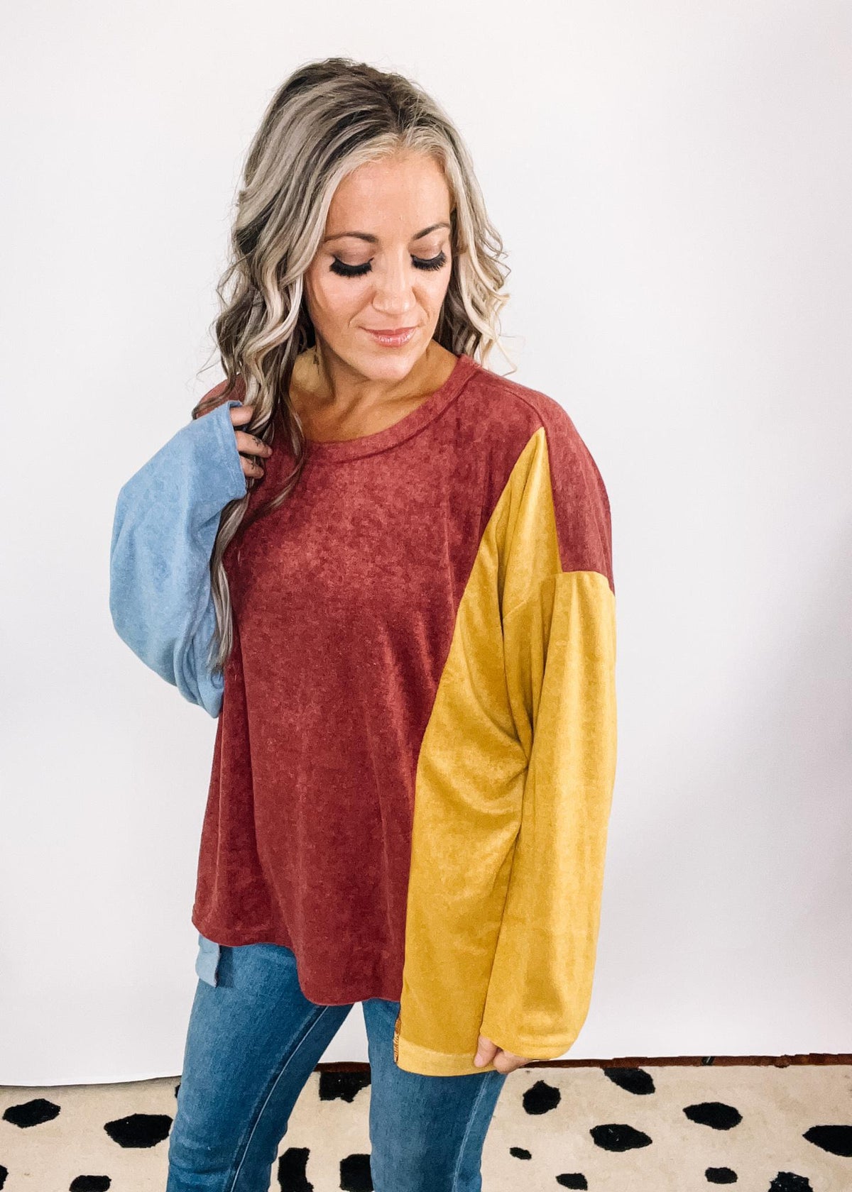 Marsala Mustard Terry Color Block Top