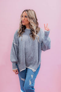 Heather Grey Contrast Stitch Chunky Sweater