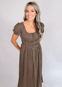 Gingham Corset Puff Sleeve Midi Dress
