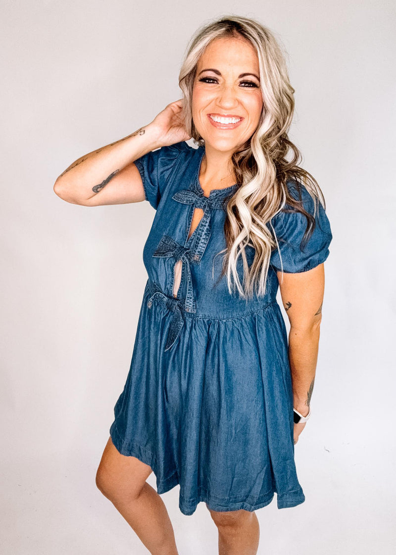Dark Chambray Front Tie Mini Dress