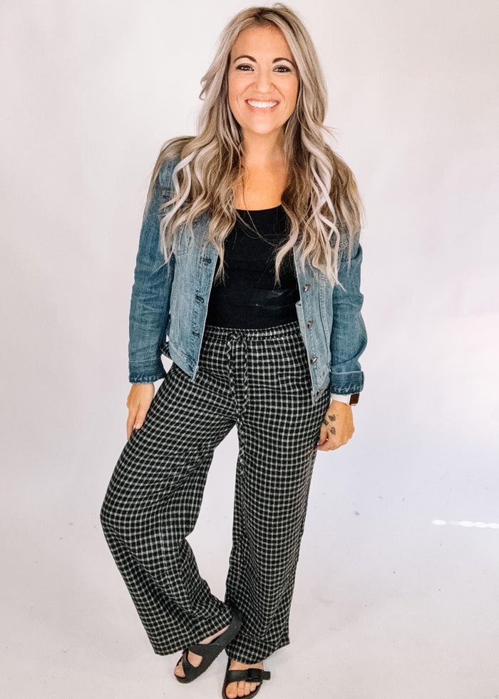 Black Plaid Drawstring pants