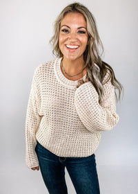 Oatmeal Solid Knit Crew Neck Sweater