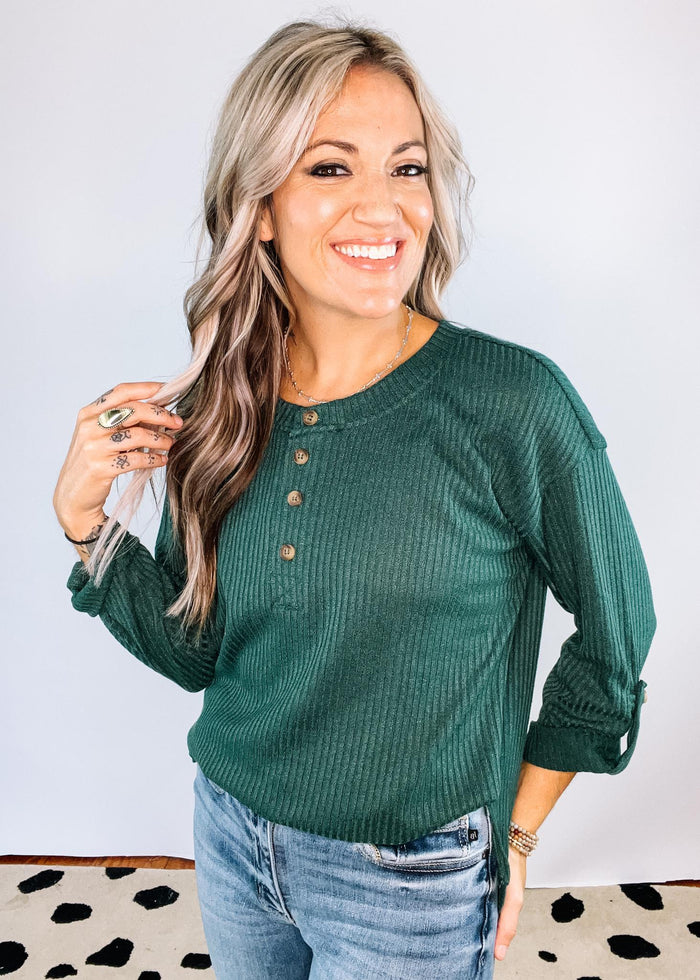 3/4 Sleeve Knit Henley Top