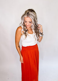 Marsala High Rise Smocked Waistband Maxi Skirt