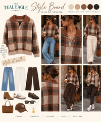 Rust Plaid Collar Zip Up Sweater