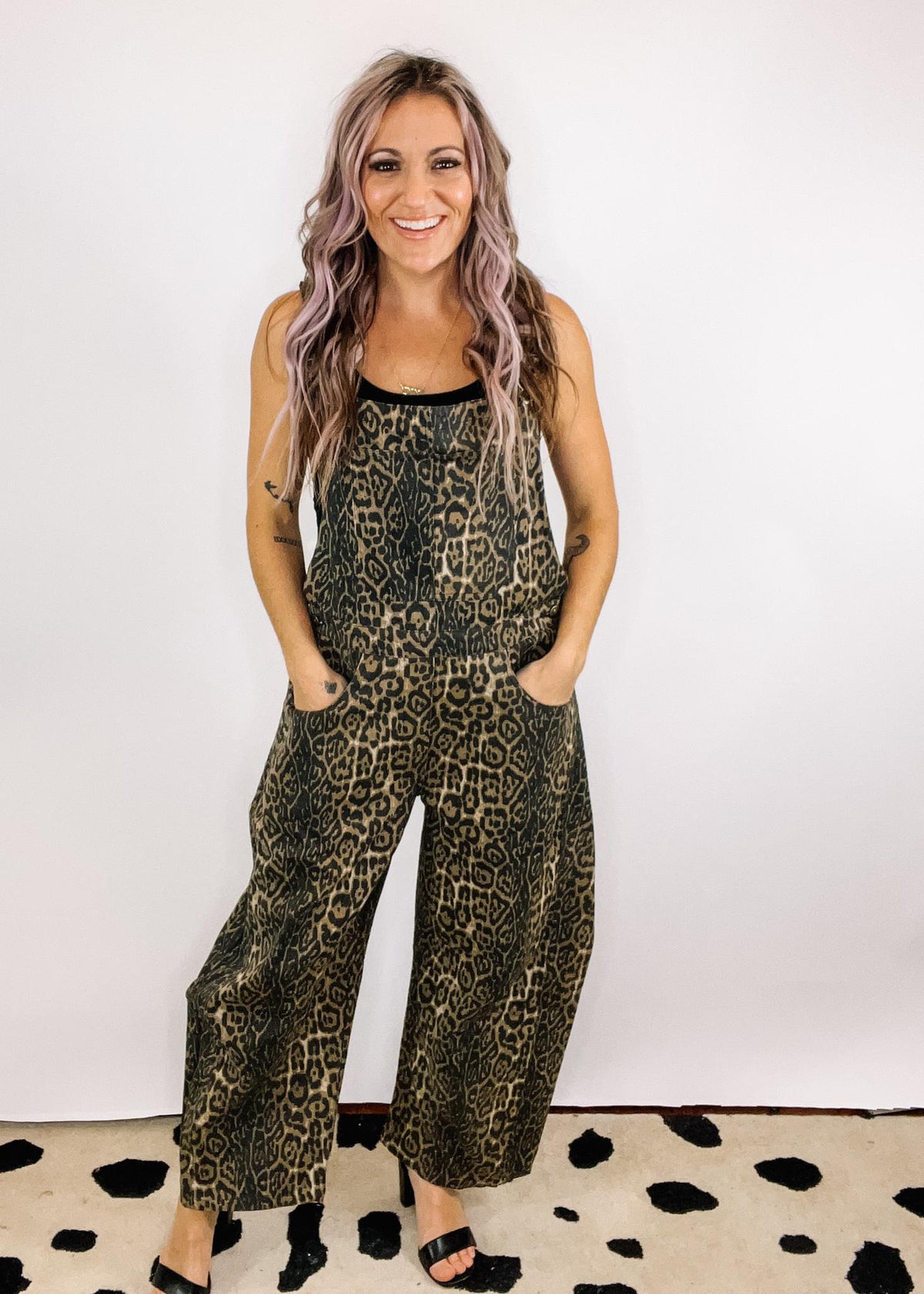 Leopard Print Denim Overalls