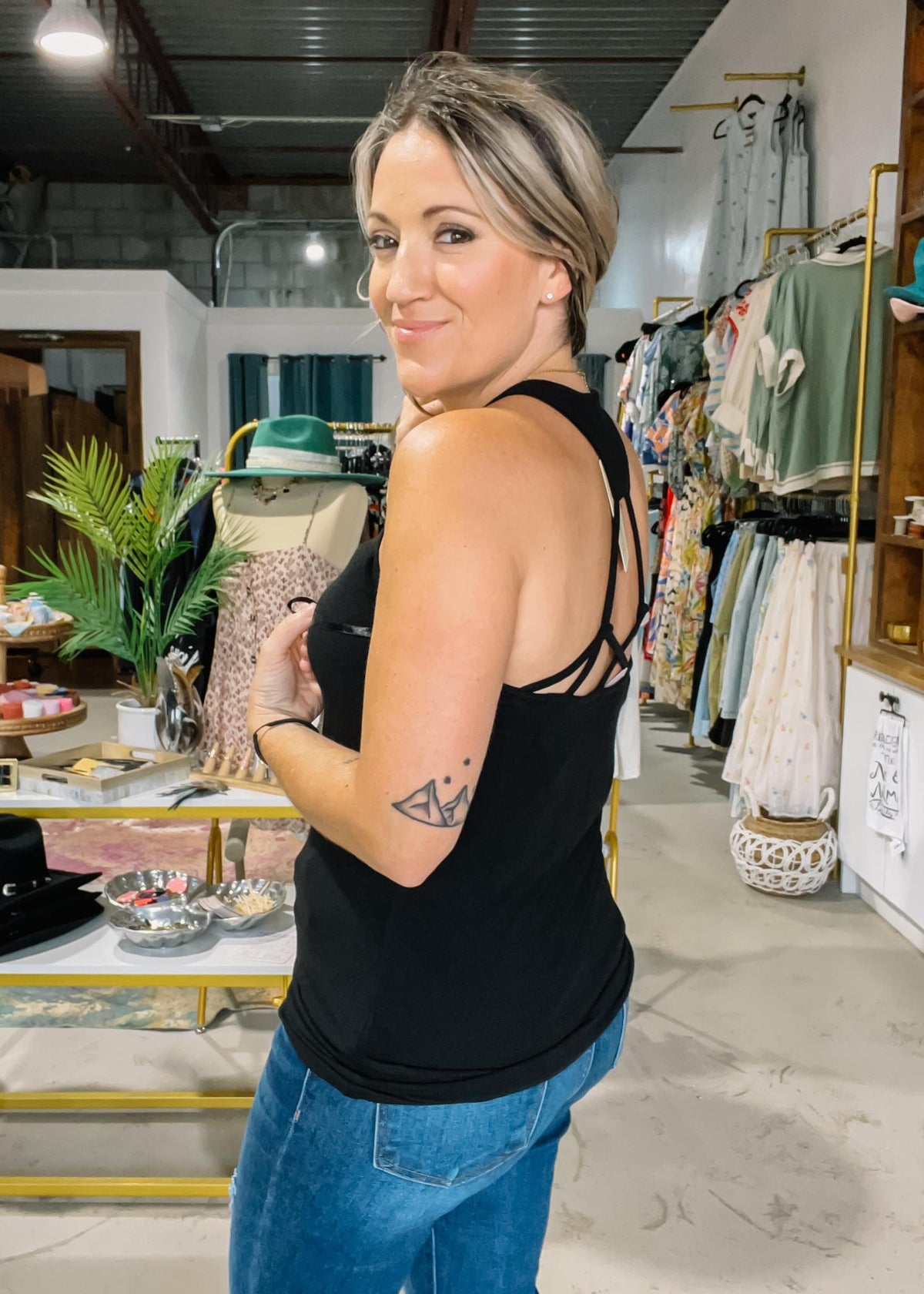 Solid Strappy Back Tank Top