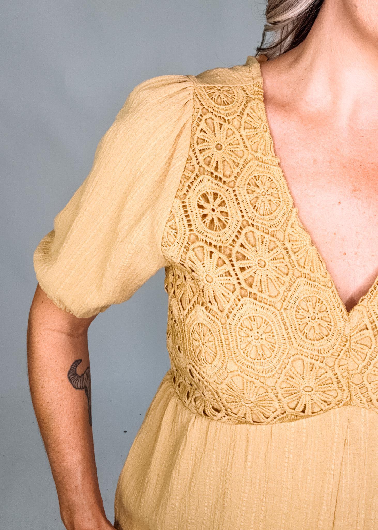 Mustard Lace Front Romper Large Mustard Lace Front Romper Large