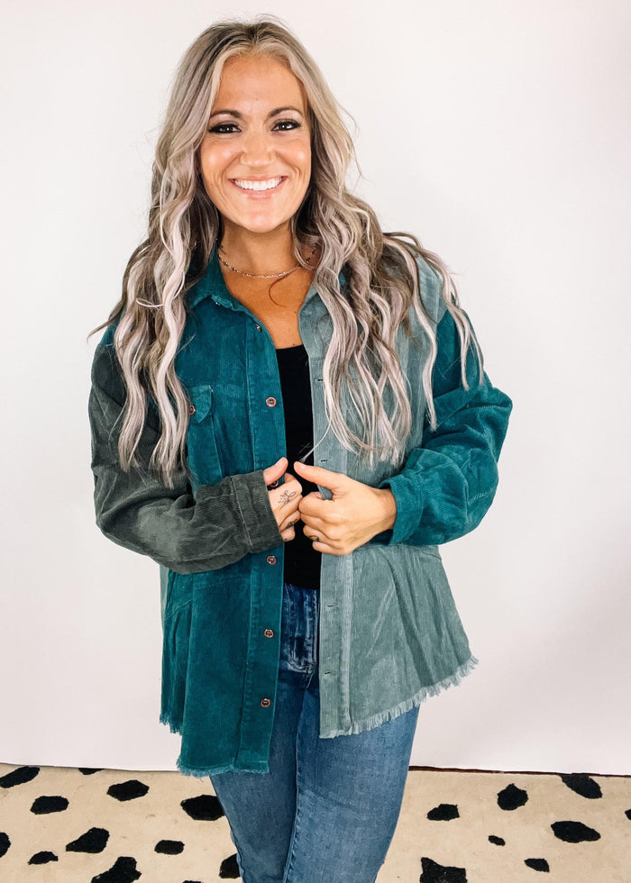 Dusty Mint Corduroy Color Block Shacket