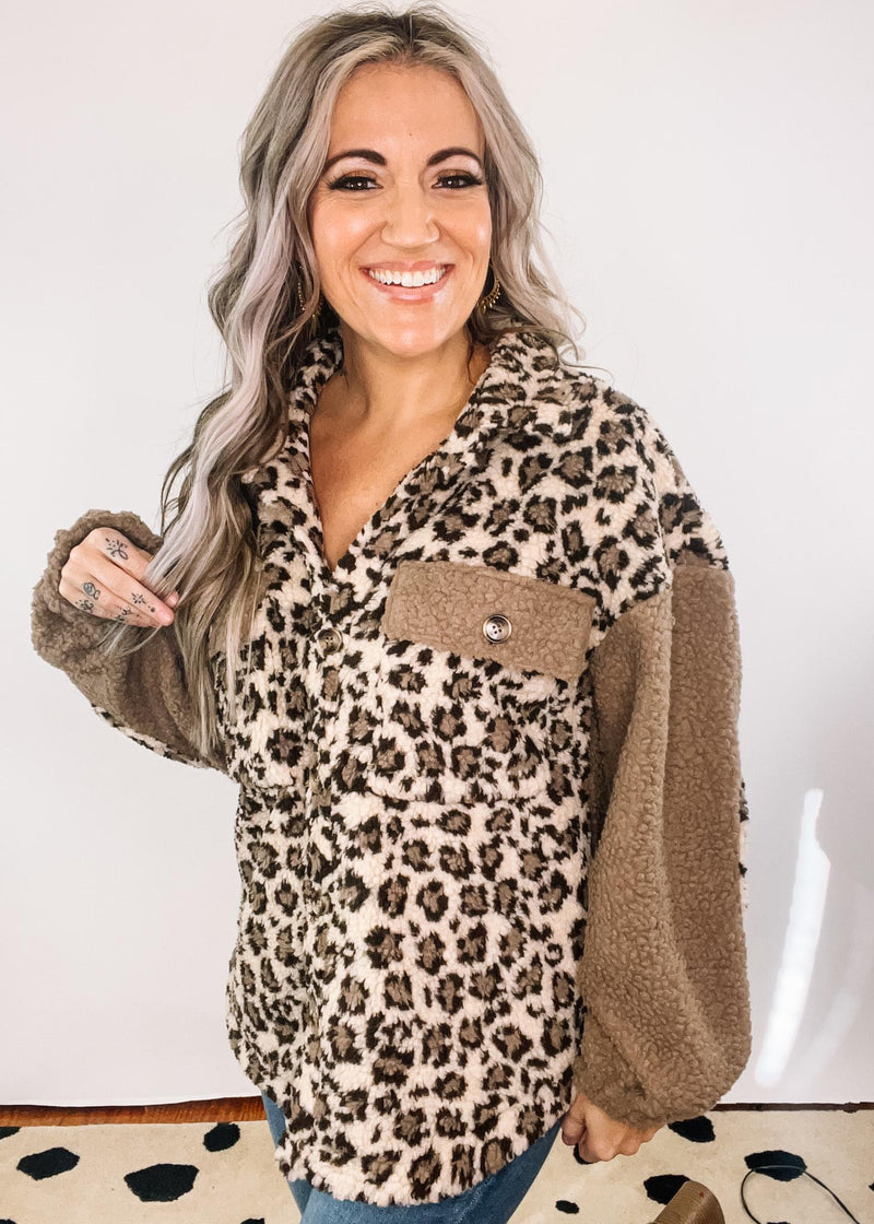 Oversized Leopard Printed Fleece Jacket