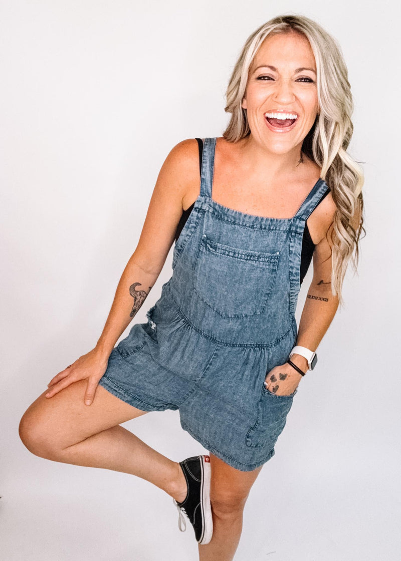 Acid Wash Frayed Hem Denim Overalls
