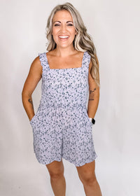 Lavender and Navy Ditsy Floral Romper