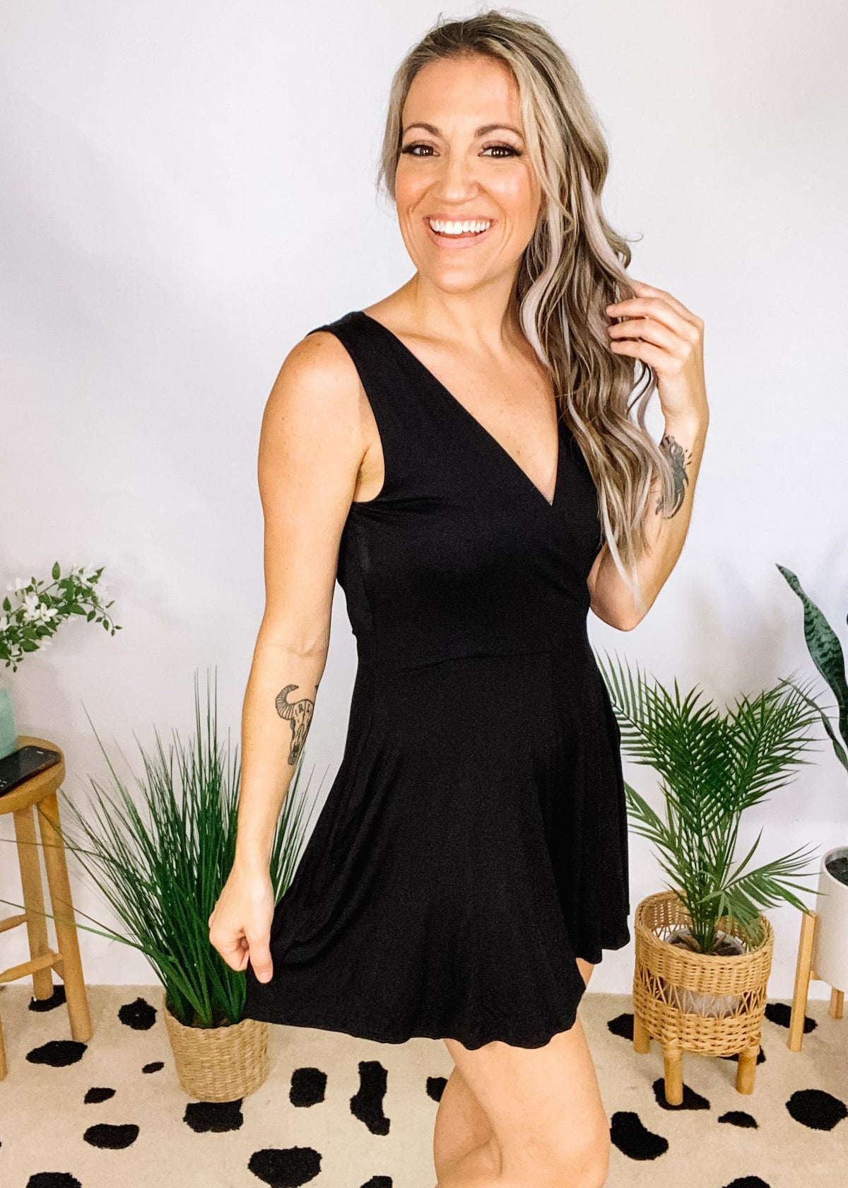 Classic Black Faux Wrap Romper