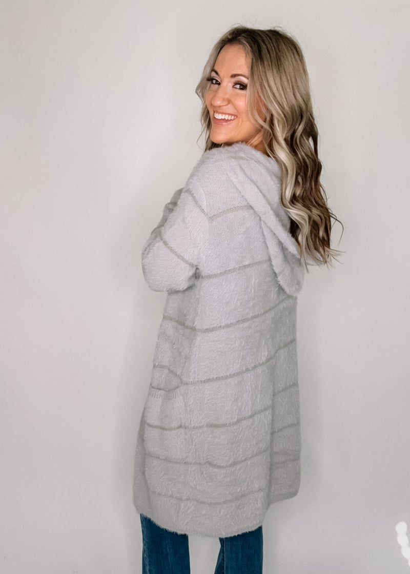 BLACK FRIDAY- Grey Fuzzy Hooded Sweater