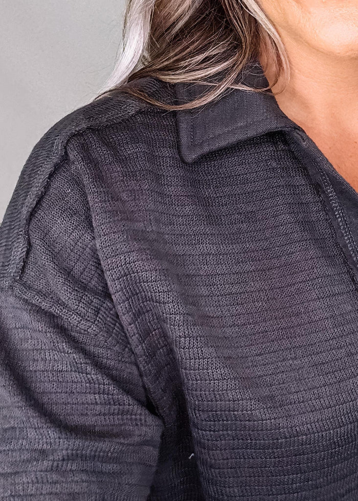 Charcoal Exposed Seam Polo Top