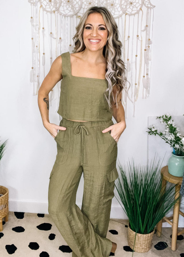 Olive Cargo Pant and Tank Set