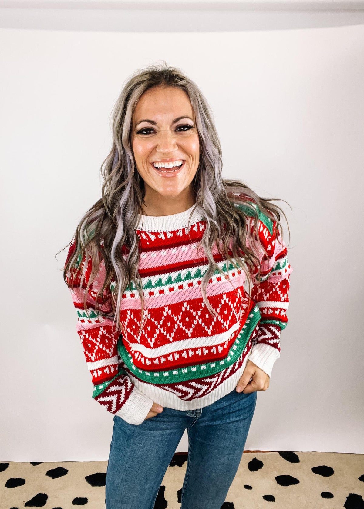 Pink Red Green Holiday Knit