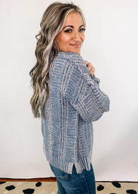 Denim Two Tone Cozy Knit Sweater