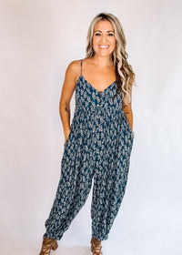 Boho Fern Printed Sleeveless Jumpsuit