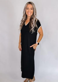 Black Embroider Trim Maxi with Collar