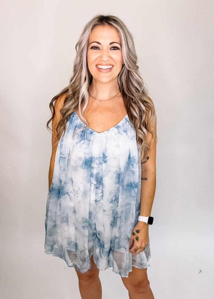 Blue Tie Dye Chiffon Romper
