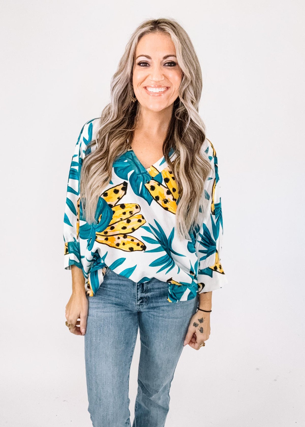 Tropical print 3/4 Dolman Top