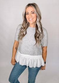 Heather Grey Sweater with Frill Detail