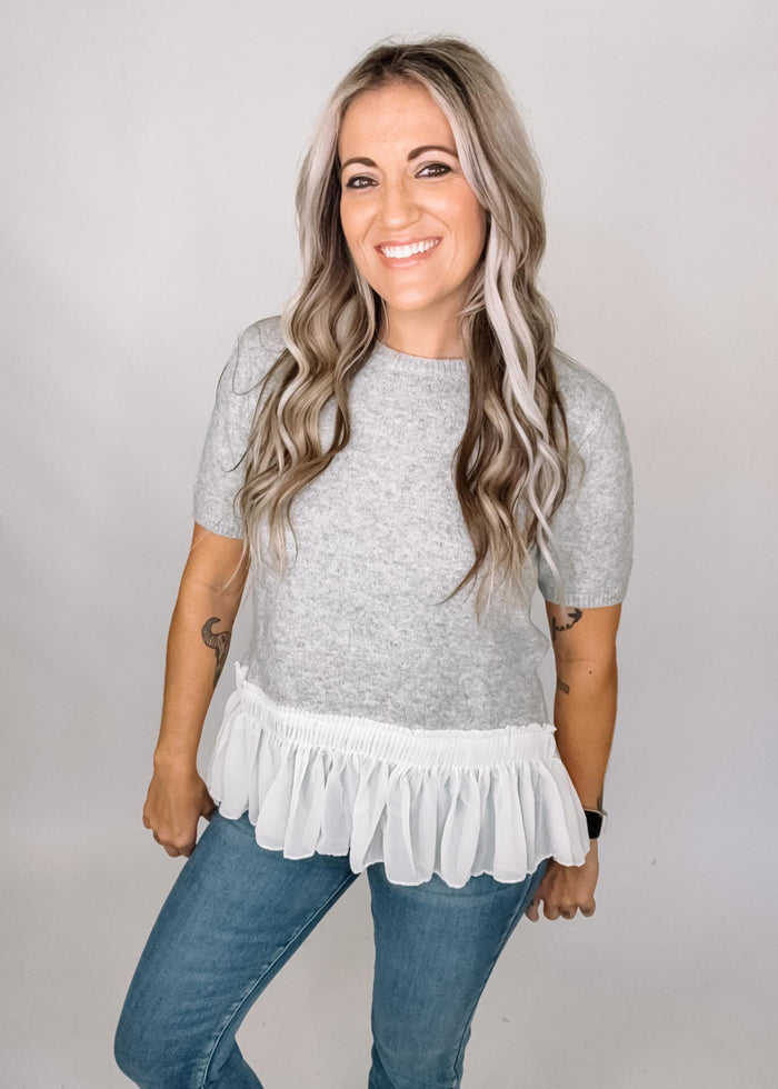 Heather Grey Sweater with Frill Detail