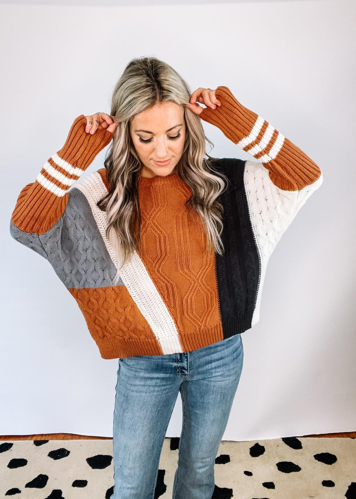 Sienna and Grey Cableknit Sweater