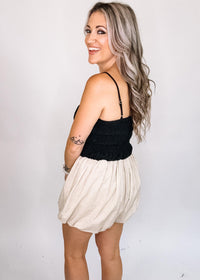 Bubble Hem Romper with Smocking Body