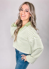 Avocado Stripe Collar Top