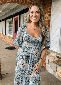 Printed Smocked Top Maxi