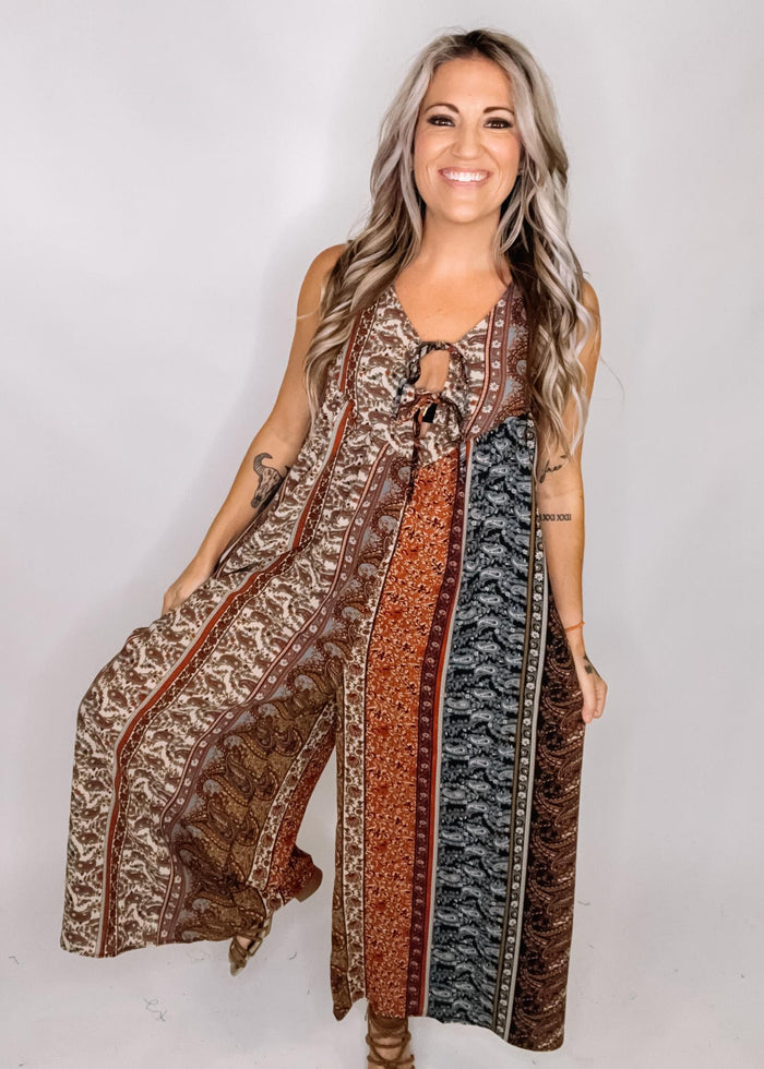 Rust Printed Wide Leg Jumpsuit