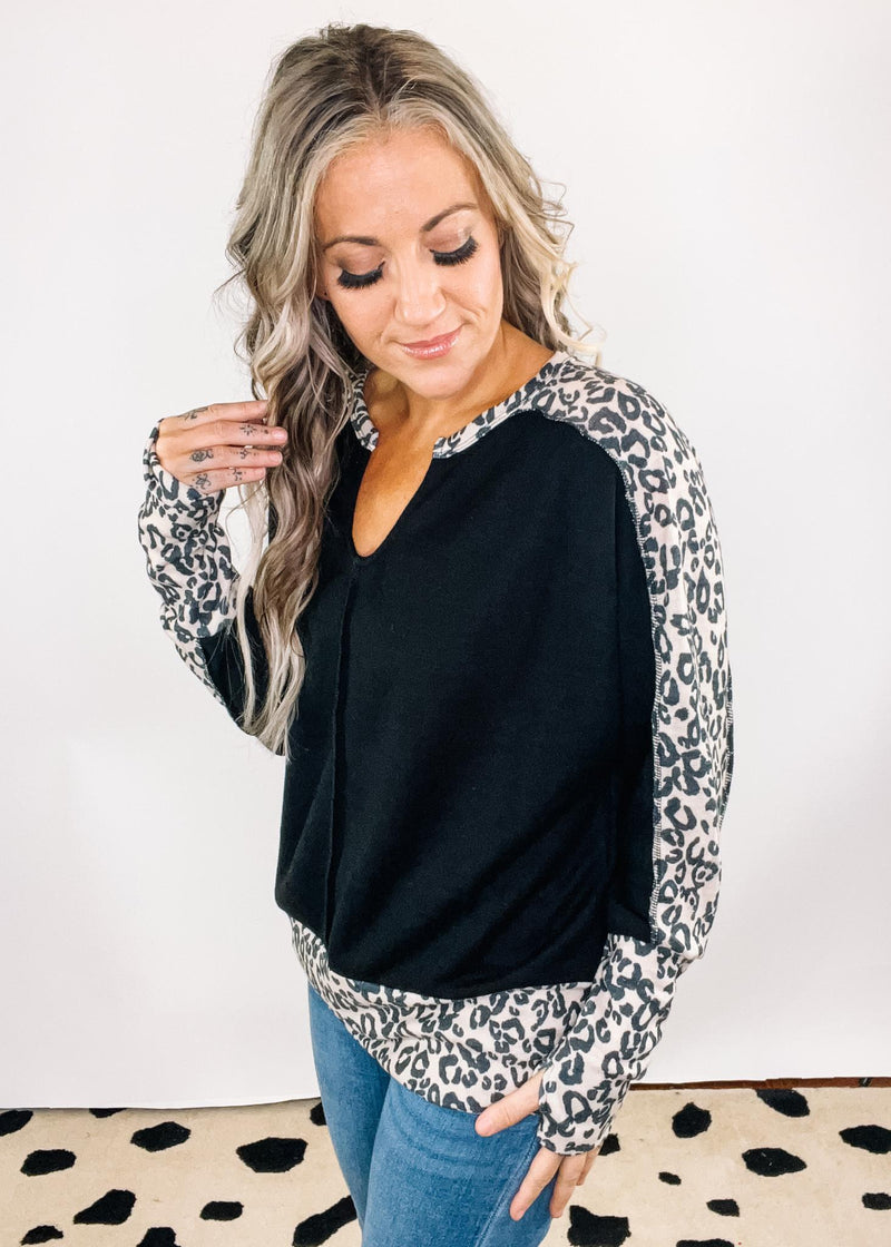 Leopard and Black Thump Opening Tunic Top