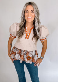 Taupe and Floral Peplum