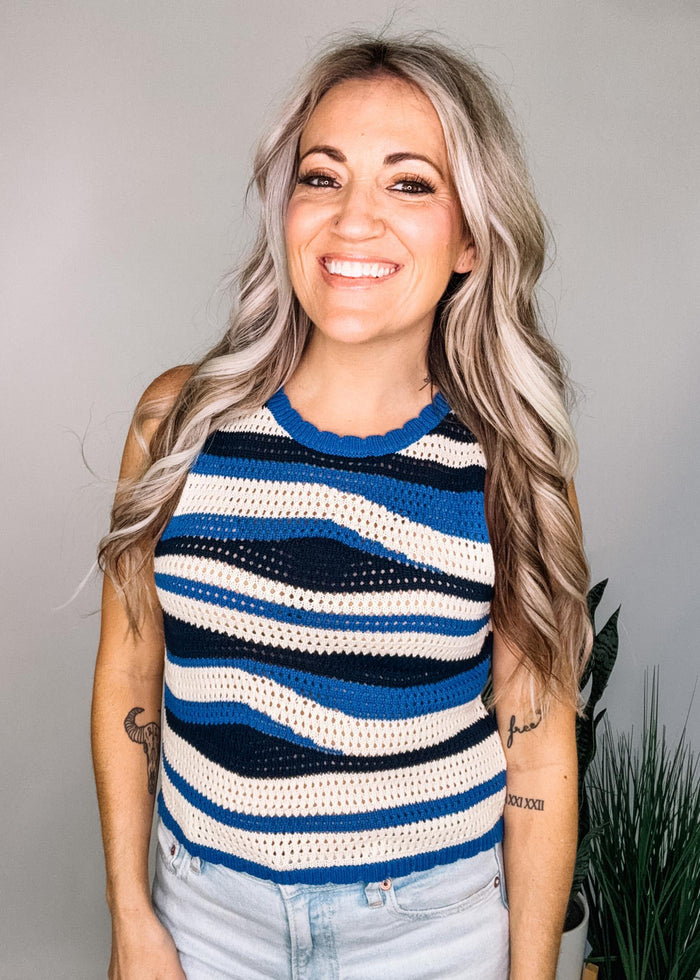 Wavy Navy Knit Top