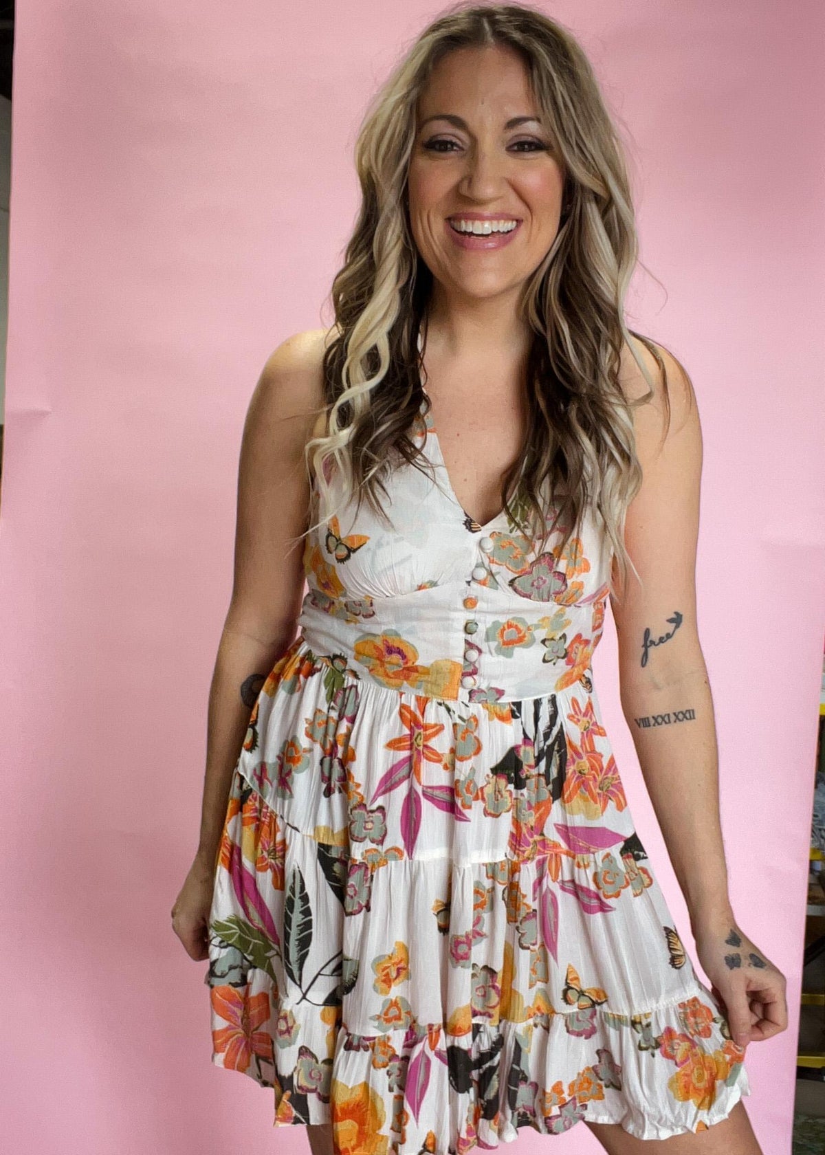 Ivory Tropical Halter Dress