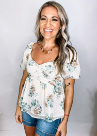 Rustic Floral Babydoll Blouse
