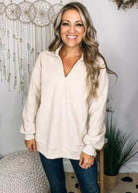 Long Sleeve Collared Corduroy Top