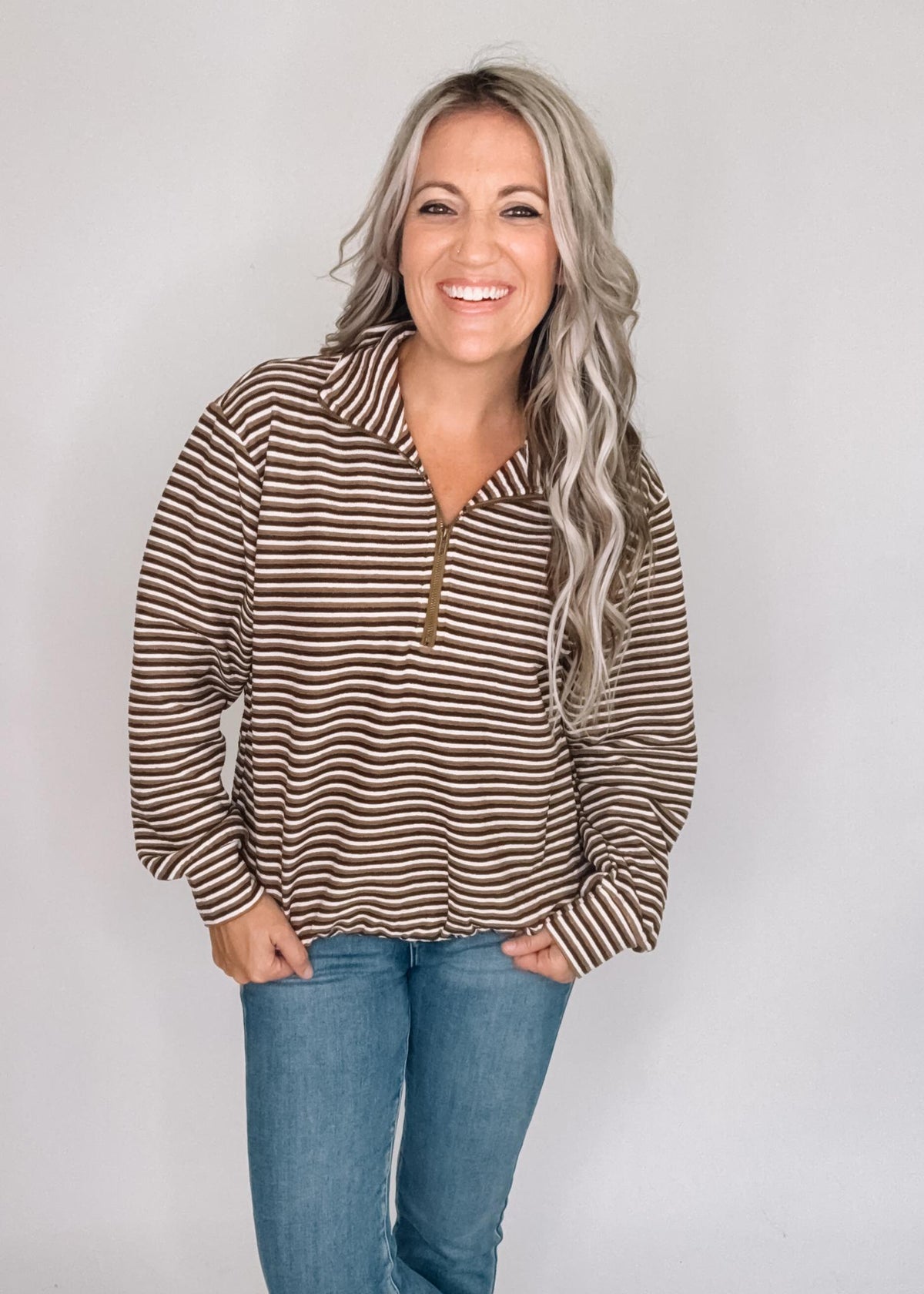 Brown Stripe Bubble Hem