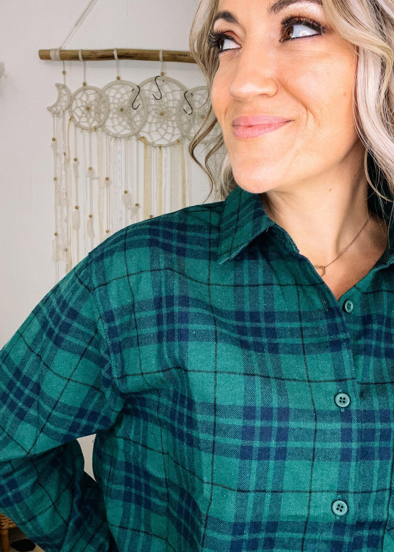 Green and Navy Plaid Midi Flannel